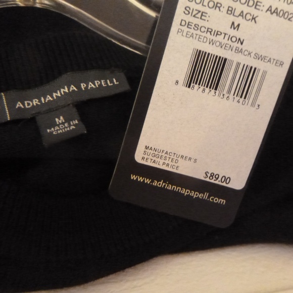 ADRIANNA PAPELL PLEATED WOVEN BACK SWEATER TOP M BLACK - Picture 16 of 16